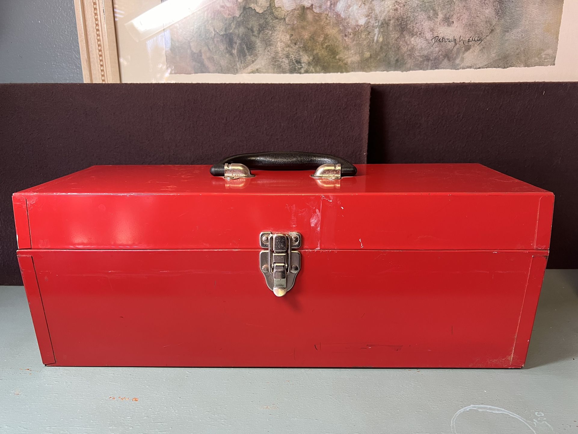 Red Metal Toolbox With Tray