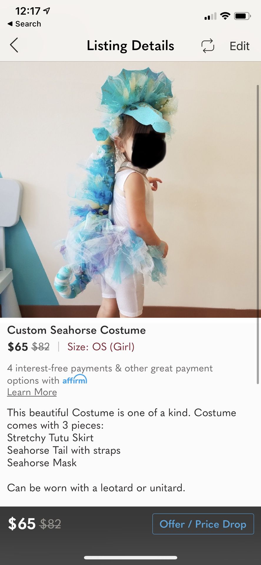 Custom Seahorse  Costume For Kids
