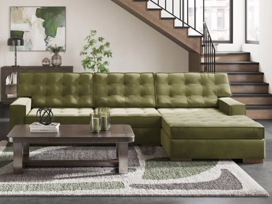  Contemporary Large Sectional w/Chaise in rich olive color