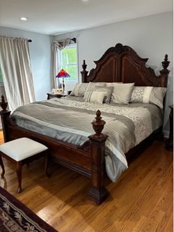 Seven piece master bedroom, set with mattress like new oakwood, $4000