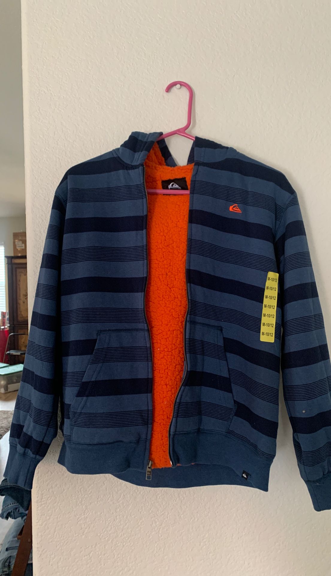 Boys New Quicksilver fleece hoodie SZ M 10/12