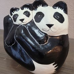 Gourd/Paper Mache Hand Painted Panda Mother & Baby Made In Sri Lanka