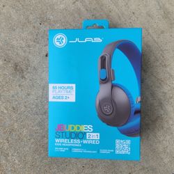 JLab JBuddies Studio 2 2-in-1 Wireless + Wired Kids Headphones - Gray/Blue