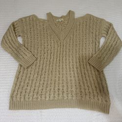 Off shoulder V neck brown sweater