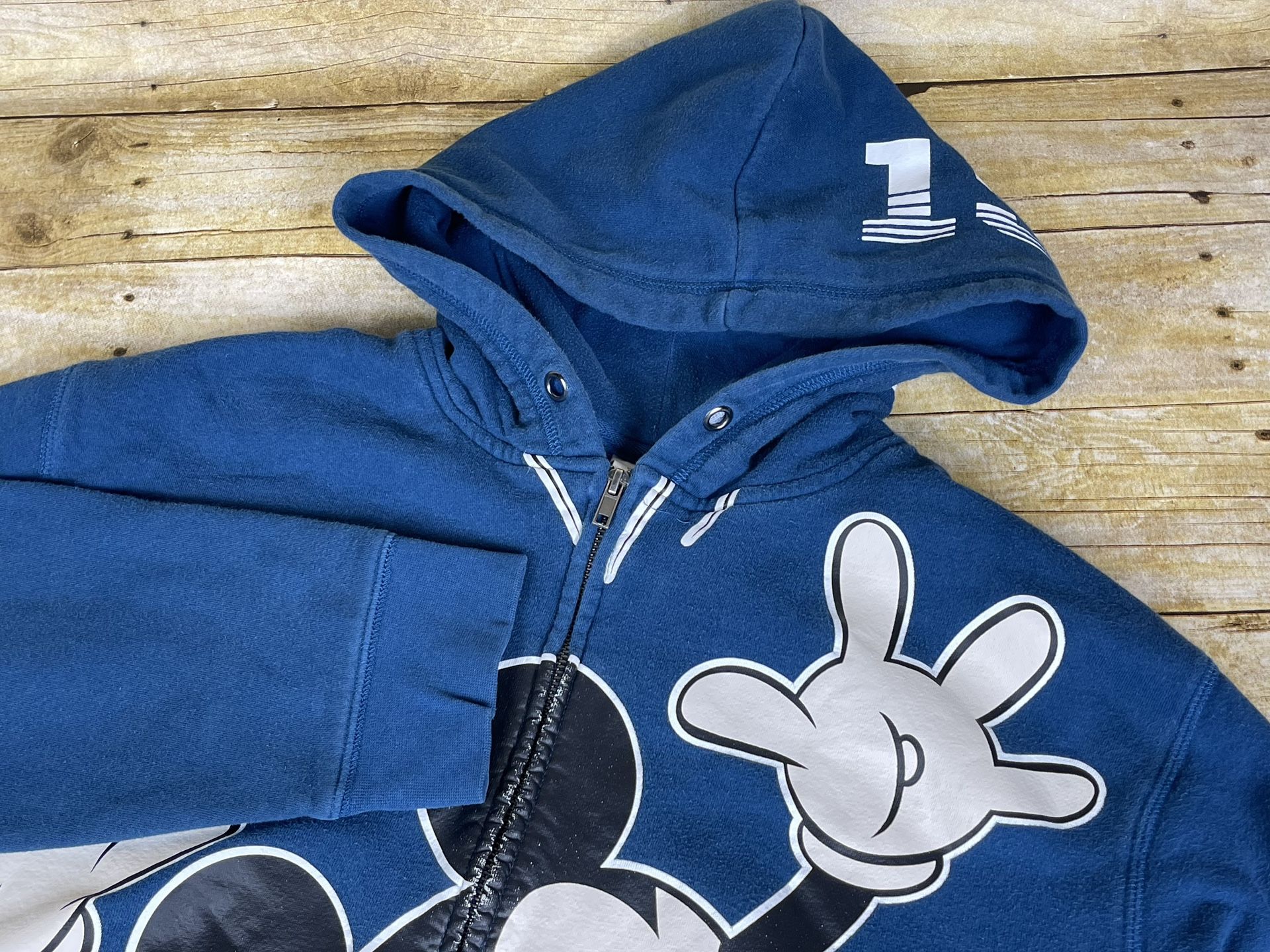 Disney Mickey Mouse 1928 Hoodie Mens Large Blue Full Zip Graphic - NO Drawstring