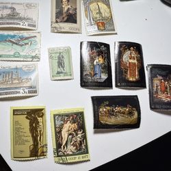 USSR 1970s Commemorative Stamp Lot – Ships, Art, Folk Scenes