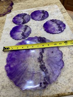Handmade resin art tray & coaster set - amethyst 