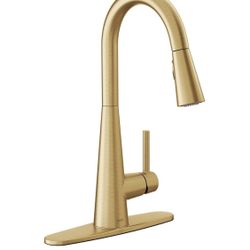Moen Sleek Brushed Gold One-Handle, Single-Hole Pulldown Kitchen Faucet with PowerBoost Technology for Faster Water Flow