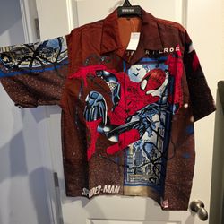 Spiderman Short Sleeve Button Down Shirt Size X-Large