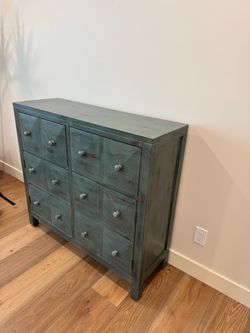 Distressed Teal Wood Cabinet