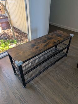 Industrial Shoe Rack Bench — Rustic Wood + Metal, 40"W
