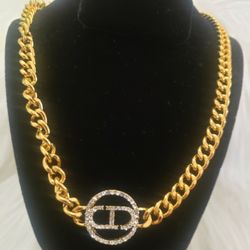 Fashion Gold Color CD Necklace With Rhinestones...approx 17 In
