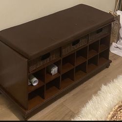 Wood Bench With Shoe Storage 