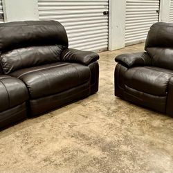 Brown Leather Sofa and loveseat Manual Recliner rocking