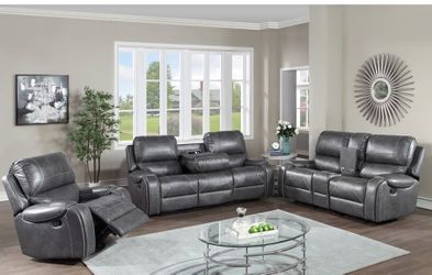 3PC GRAY Manual Recliner Rocking Sofa Set w/ USB + Power Outlets (M8025) $1499 FREE LOCAL DELIVERY