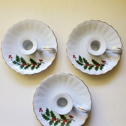  R. H. Macy's Christmas "All the Trimmings" Candle Holder Holly gold rim Japan