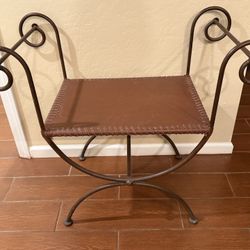 Wrought Iron And Leather Accent Stool