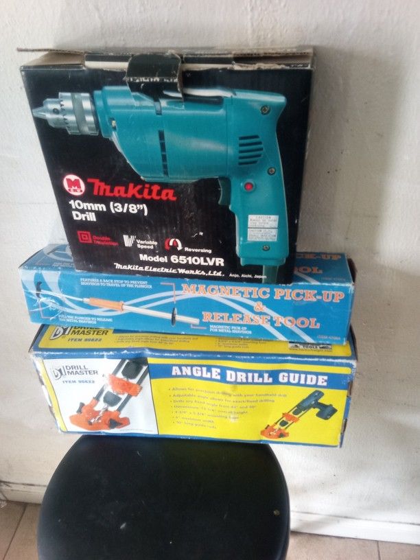 Bundle Pack Of Tools .New In Box. Makita Drill.Angle Drill Guide And Magnetic Pick Up Tool