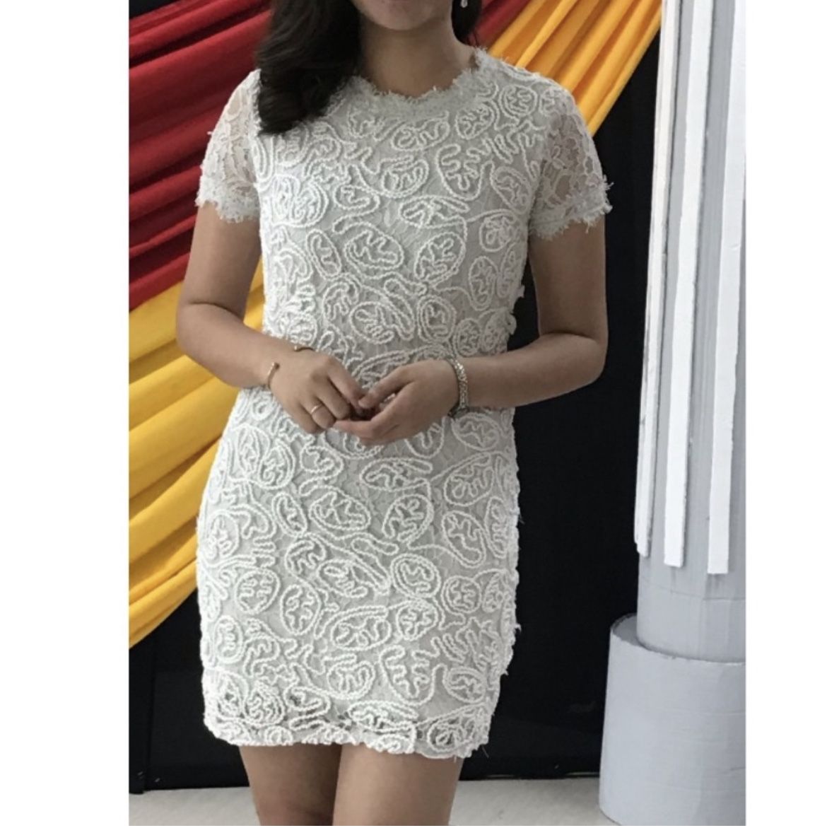 ZARA lace embroidered short white/ivory dress Size Small