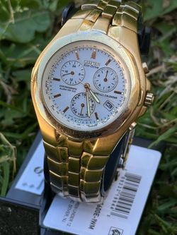 Citizen Men’s Eco-Drive Alarm Chrono P. Calendar Gold Tone Bracelet Watch