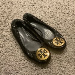 Authentic Tory Burch Black Patent Leather Ballet Flats Shoes Y2K sz 6