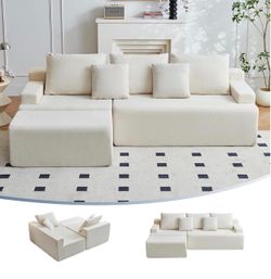 Boneless Modular Sectional Sofa with Ottoman and Pillows