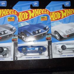 LOT of 3 HOT WHEELS 72 CORVETTE STINGRAY CONVERTIBLE ROADSTERS Factory Fresh