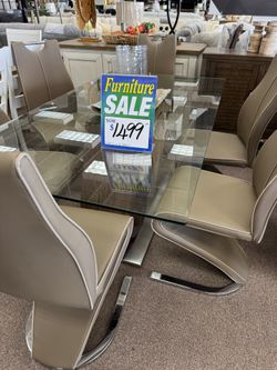 Kitchen Table Set Glass Table,, 6 Chais, & Buffer