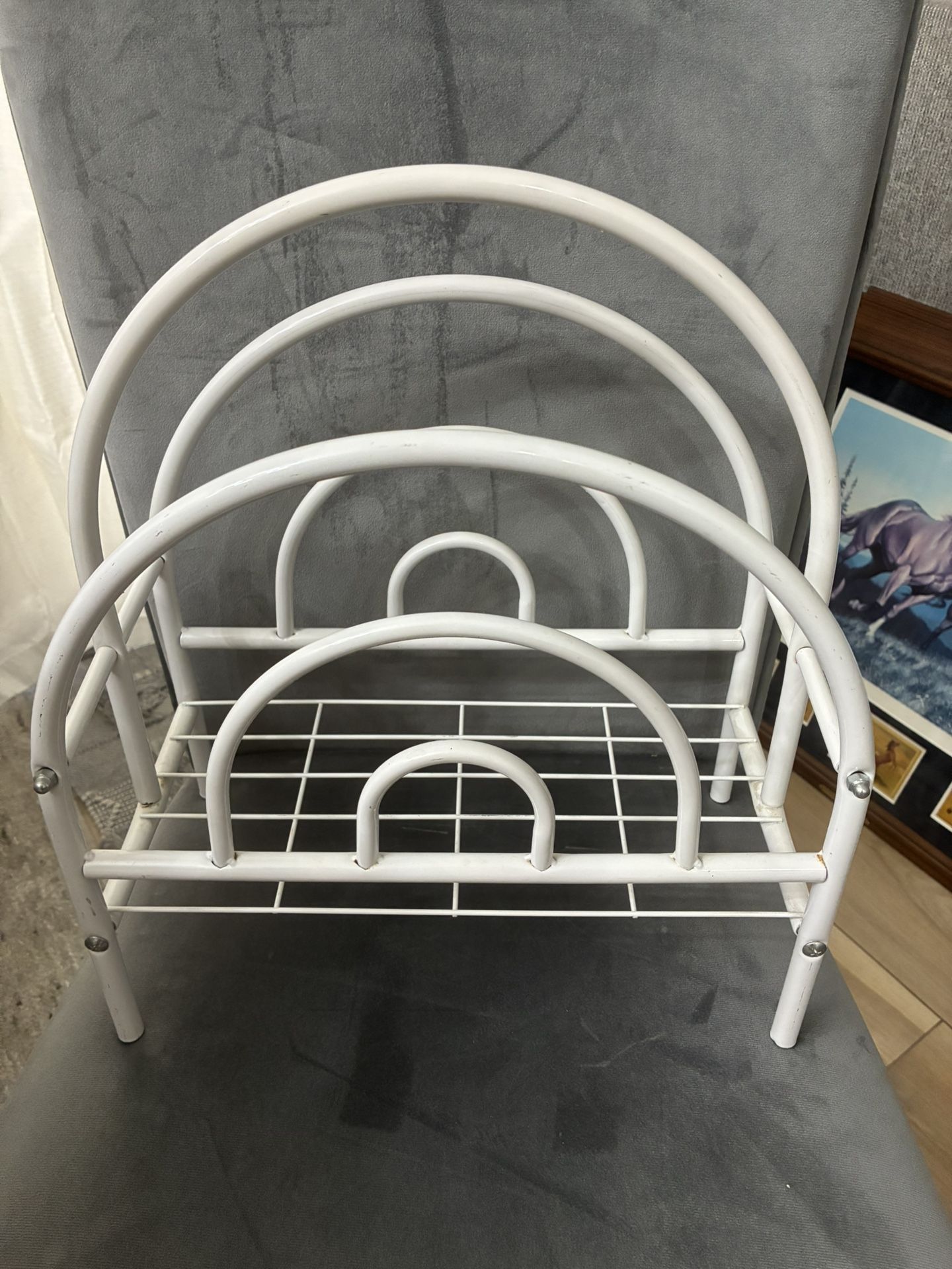Vintage 1980's White Post Modern Record Rack Magazine Rack