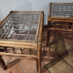 MUST SELL!!! A Pair of Vintage Rattan Side Tables By Franco Albini Wilshire Co.