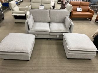 Loveseat and Ottoman Set - Light Grey - New