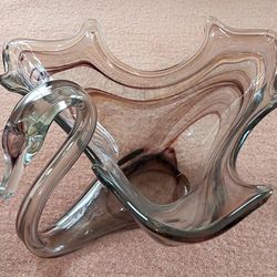 Swirled Glass Swan Sculpture Bowl Dish Possibly Hand Blown Glass