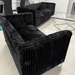 Black Or Grey Velvet 2 Piece Sofa & Loveseat 