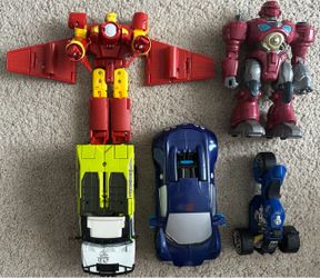 Vintage 5-Piece Toy Robot & Transforming Vehicle Action Figure Lot (Hasbro, Cybotronix)