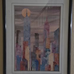 Large 32x40 Framed New York Skyline Print – “Empire Moon” – Henry Howells