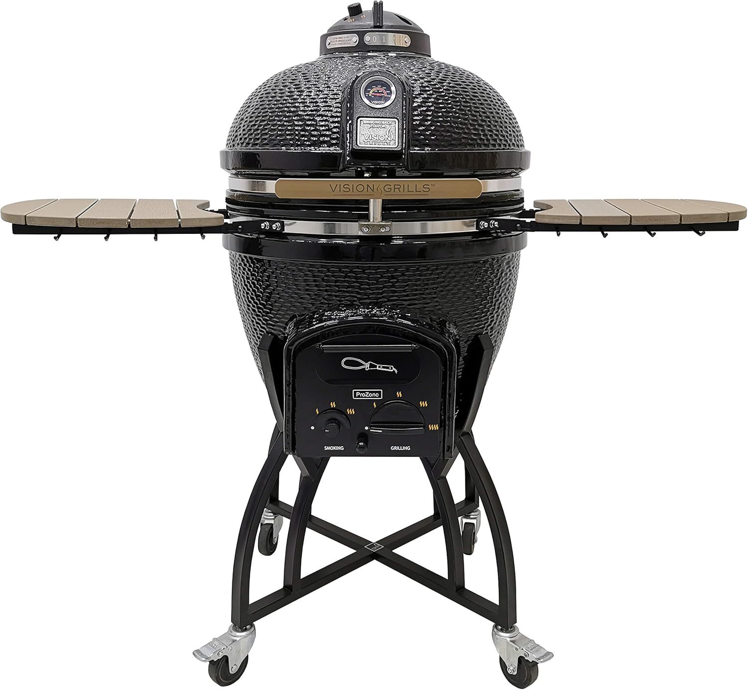 VISION Grills Ceramic Kamado – Large Black Grill Bundle for BBQ, Smoking & Roasting