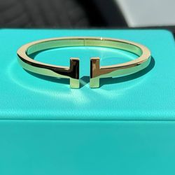 Tiffany & Co. 18k Yellow Gold Unisex T Square Bracelet Size XL Box & Original Receipt