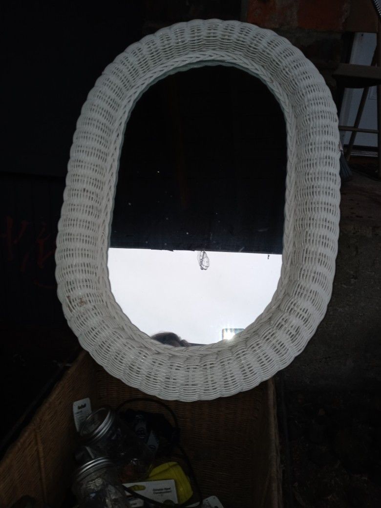 Vintage White Wicker Mirror