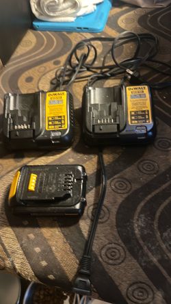 2 dewalt chargers and 1 battery