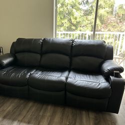 Power Recline 3 Seats Leather Sofa