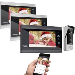 TMEZON Wireless Video Door Phone Doorbell Intercom System, 7 Inch Wifi Monitor with Wired Outdoor Camera 1080P Door Release