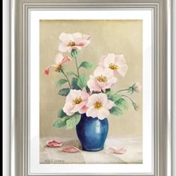 Flower oil painting, vintage framed murals