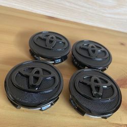 SET OF 4 TOYOTA 57MM WHEEL RIM RIMS CENTER HUB CAPS ALL BLACK LOGO PRIUS COROLLA