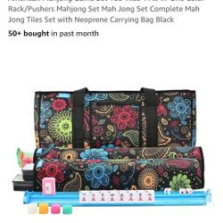American Mahjong Game Set 166 Tiles 4 All-in-One Color Rack/Pushers Mahjong Set Mah Jong Set Complete Mah Jong Tiles Set with Neoprene Carrying Bag Bl