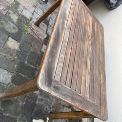 Lister brand teak outdoor patio table  Located in concord  Recently cleaned, sanded and teak oiled Teak wood is heavy and sturdy  No damages whatsoeve