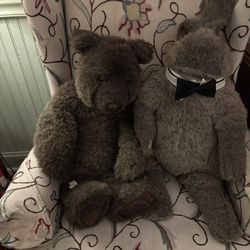 Large Vintage Plush Charleen Kinser Designs Jointed Bear and Rabbit With Bow Tie