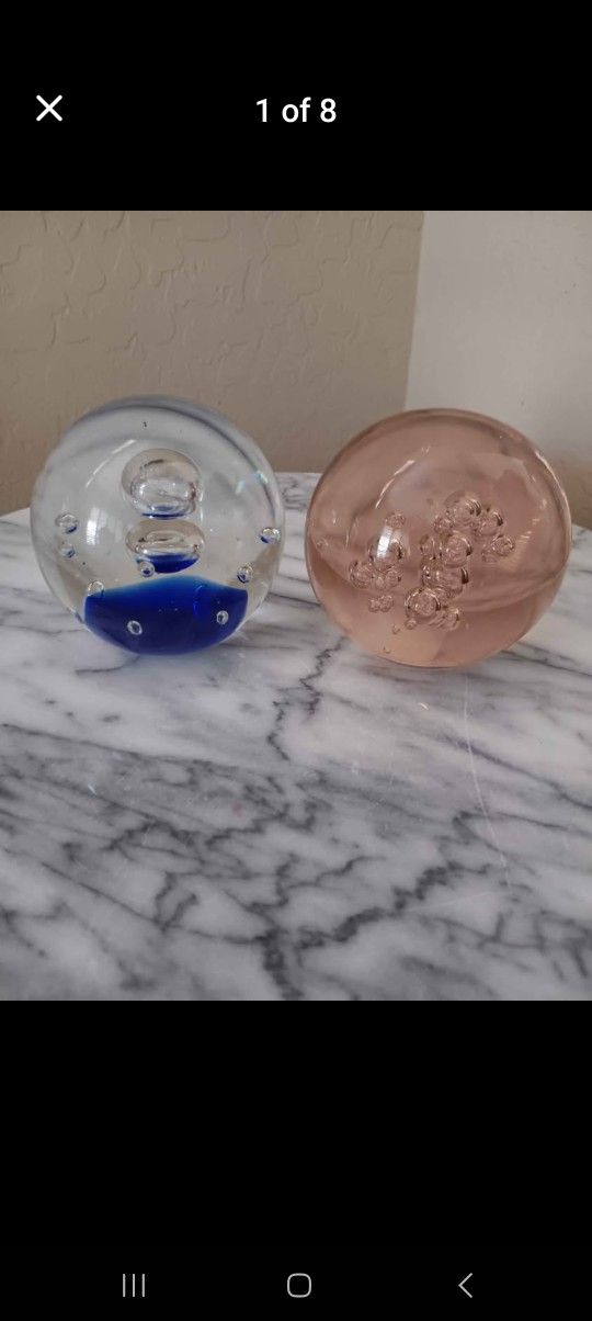 $14 For Both, Vintage Controled Bubble Glass Paperweights 4" Sphere