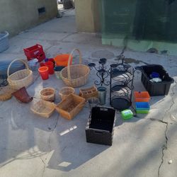 Baskets buckets candle holders coders etc