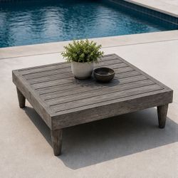 28.7” Weathered Gray Square Outdoor Patio Coffee Table w/ Slatted Top [NEW IN BOX] **No Assembly Req** (2 Avail)