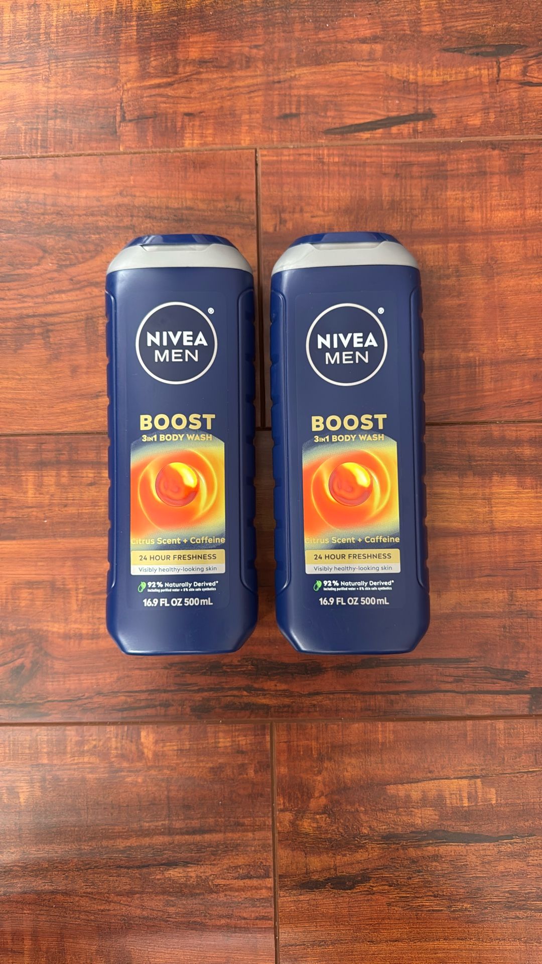 Nivea Men BOOST 3 In 1 Body Wash; 24 Hr Freshness: CITRUS Scent + CAFFEIN; 16.9 oz Each ( 2 For $8)